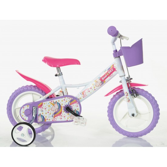 Bērnu velosipēds Bimbo Bike 12'' ''UNICORN'', balts/ violēts/ rozā