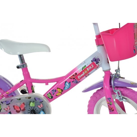 Bērnu velosipēds Bimbo Bike 12'' ''BUTTERFLY'', rozā/balts