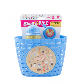 Komplekts bērnu velosipēdam "STORY", 3 elementi (grozs, ūdens pudele un zvaniņš), zils