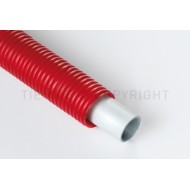 Daudzslāņu caurule PE-X/AL/PE-X ar ar gofrētu sarkanu apvalku, ruļļos