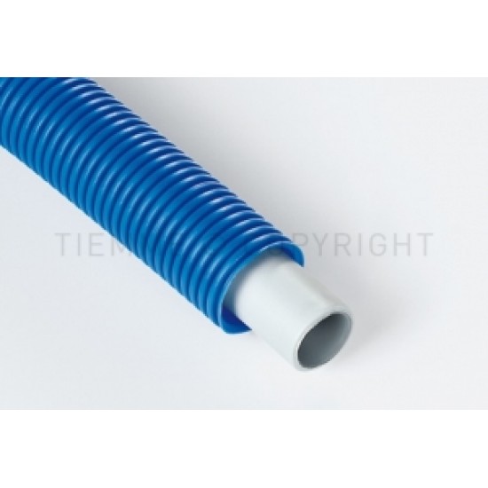 Daudzslāņu caurule PE-X/AL/PE-X ar ar gofrētu zilu apvalku, ruļļos