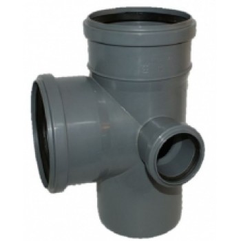 Stūra dubultatzars DN110/50/110 90° kreisais, PP, pelēks