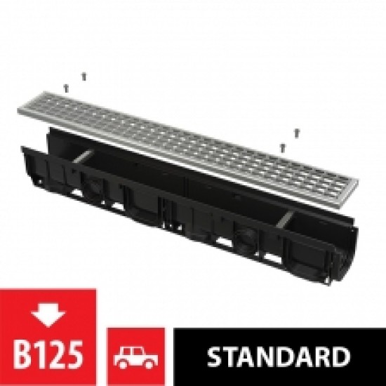 Drenāžas kanāls 100mm B125, plastikas rāmis, cinkota tērauda režģis