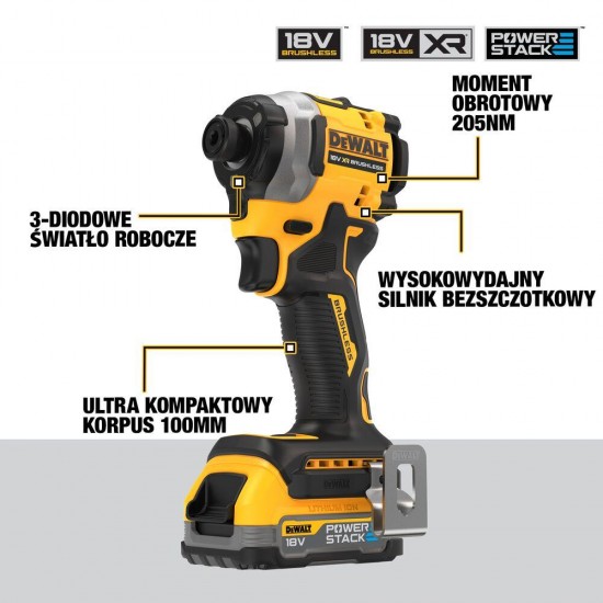 Triecienurbjmašīna DeWALT DCF850E2T; 18V 2x1,7Ah