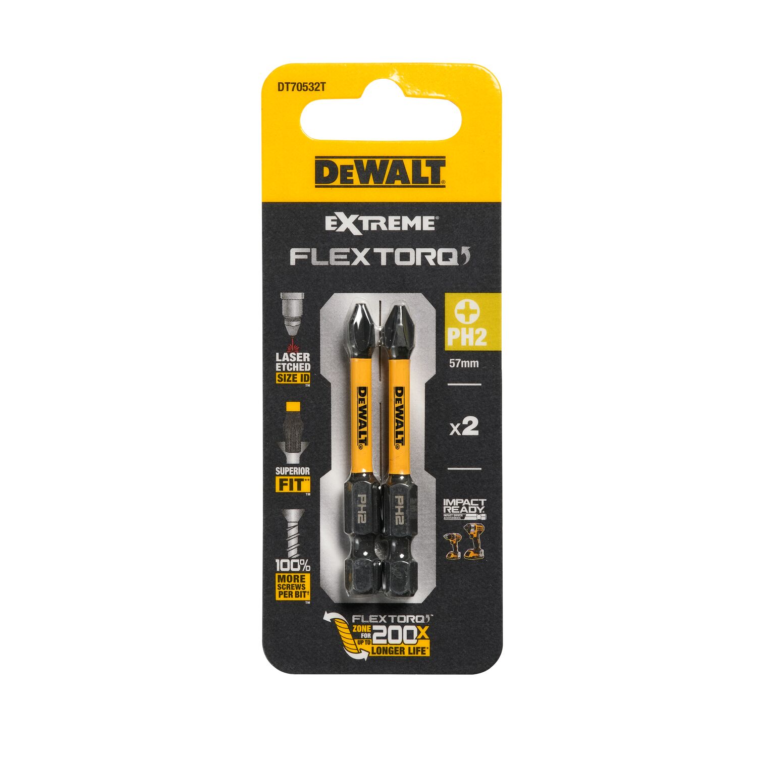 FLEXTORQ skrūvgriežu uzgaļi PH2, 57 mm